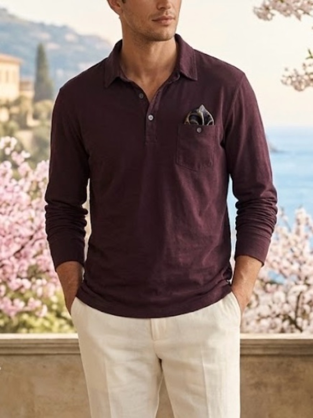 Todd Snyder Long Sleeve Polo Shirt in Eggplant